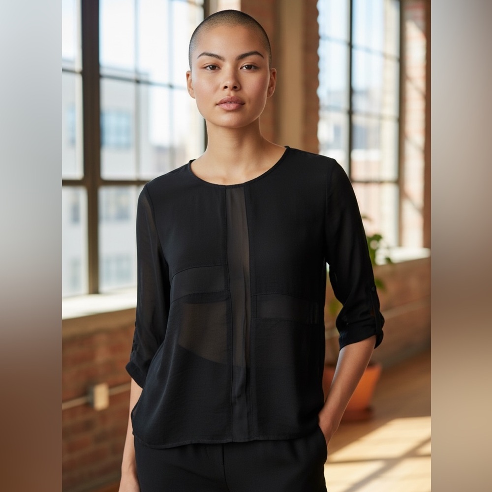 NWT Line & Dot hi lo small black blouse sheer